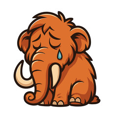 Cartoon mammoth sad with teardrop present