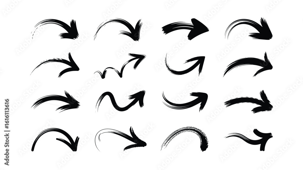 Poster hand drawn arrows set: grunge style navigation elements for graphic design and directional emphasis 