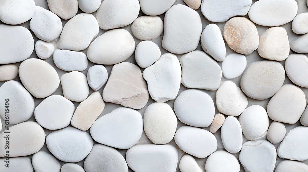 Poster white pebbles: a smooth stone surface, creating natural patterns and textures. the neutral palette a