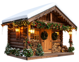  Rustic Santa’s Workshop with Wooden Cabin and Glowing Lanterns, PNG
