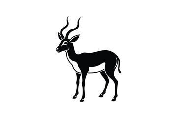 Fototapeta premium Elegant Blackbuck Antelope Standing Tall Presented in a Striking Silhouette Style Against a Clean White Background Wildlife silhouette blackbuck