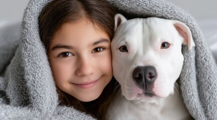Girl and Dog Under Blanket