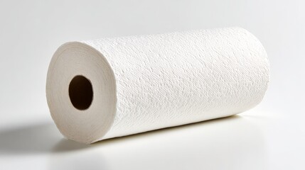 Fototapeta premium Single roll of paper towels placed against a clean white background