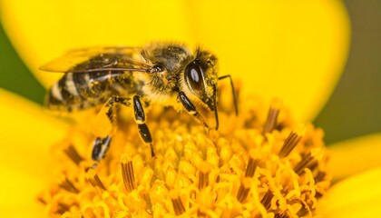 Honeybee on bright yellow flower
