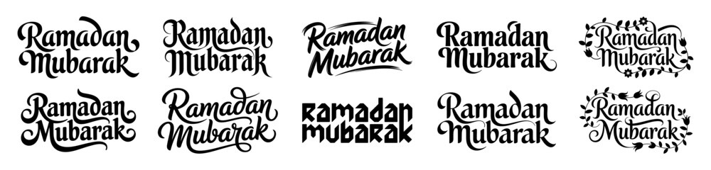 Ramadan Mubarak typography vector set black calligraphy lettering Islamic holy month