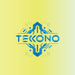 Technology logo using hexagonal tech symbols.