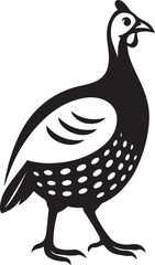 Guinea fowl silhouette with spotted pattern, Black and white exotic bird vector