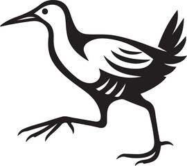 Wading bird walking silhouette white graphic, Long leg bird vector illustration black and white