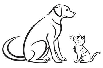 Fototapeta premium Friendly Dog and Curious Kitten Sitting Together.