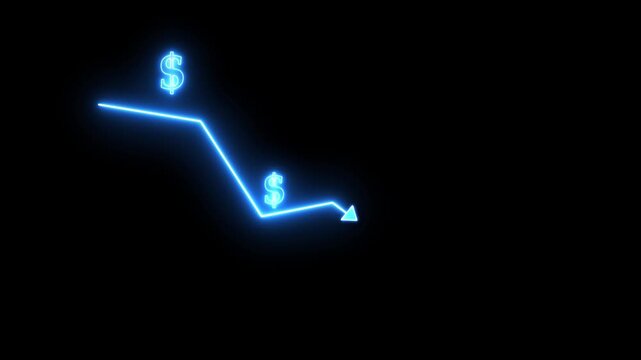 Declining dollar trend blue  graph animation , transparent 4K video, alpha channel