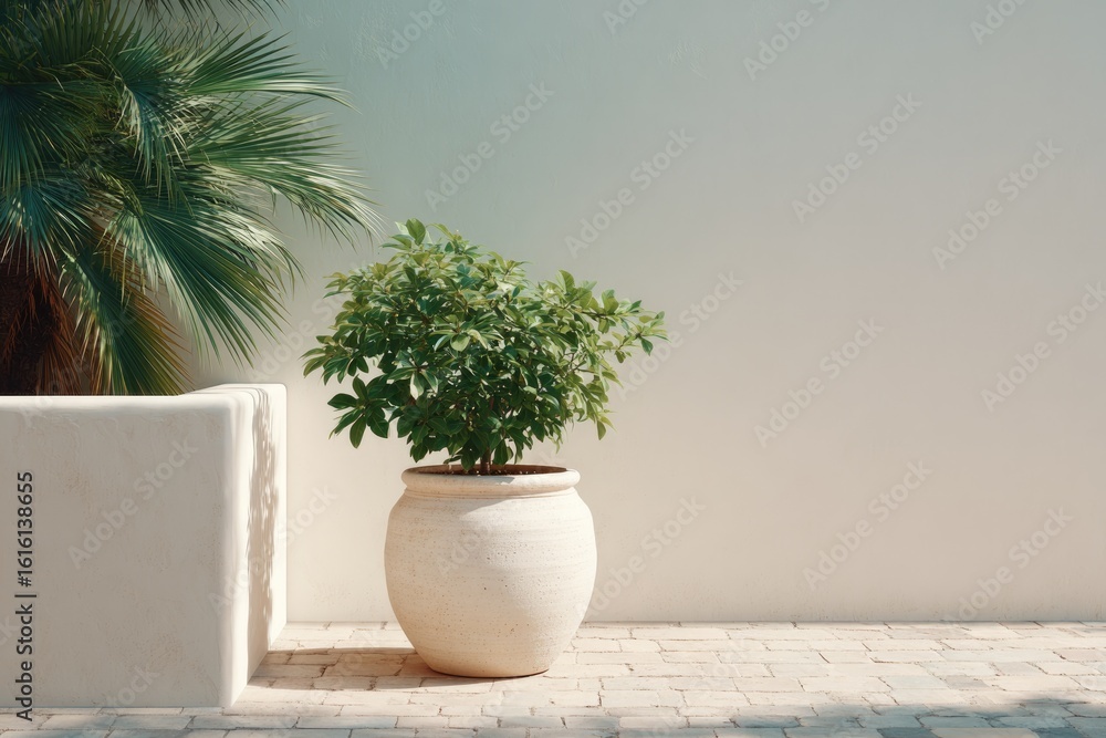 Aufkleber capture minimalistic scene of traditional moroccan courtyard emphasizing intricate tile patterns and