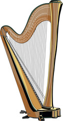 Elegant Wooden Harp with Intricate String Details