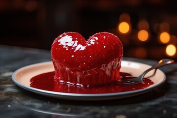 Heart-Shaped Cake on a Plate With a Spoon