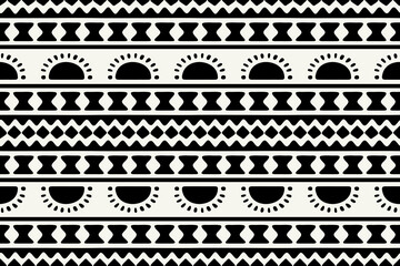Materiał do szycia hand-drawn Aztec geometric seamless ethnic pattern. Tribal traditional ornament motif design for textile. Black and white colors.Southwest Navajo Native American tribal ethnic modern.