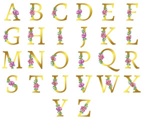 Hand drawing isolated watercolor floral illustration with anemone flowers and eucalyptus leaves. Bohemian gold crystal frame. Elements for greeting wedding card.