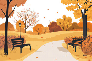 Fototapeta na wymiar PNG Serene autumn park illustration.