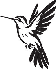 Hummingbird flying black and white vector, Elegant bird in motion silhouette