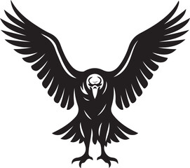 Vulture with outstretched wings silhouette, Black scavenger bird illustration