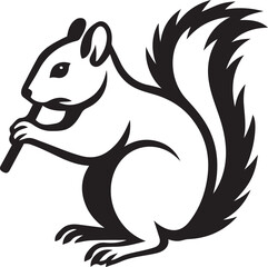 Squirrel holding stick silhouette design, Forest animal black and white vector