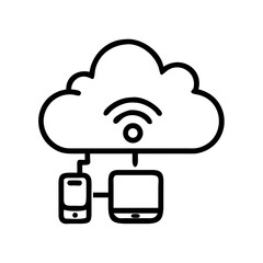 Synchronization with cloud device representing IoT on white background, technology concept