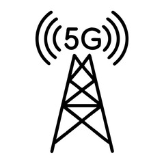 5G tower emitting signal on white background, technology concept