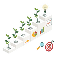 3d growth stairs with business infographics and lightbulb