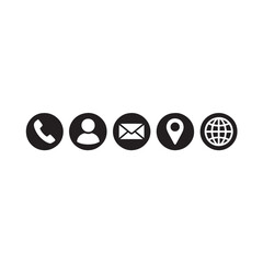 Contact Information Icons in Black and White for Web Design and Business Cards Presentation
