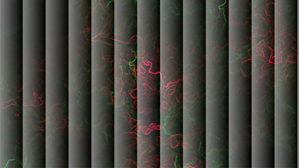 Abstract visually striking background with vertical striped bars in varying shades of glowing colors. Smoky, marbled, or cloudy texture depth and an illusion with structured pattern.