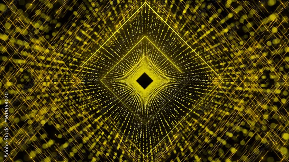 Poster tunnel gold digital particles dots line circle tech futuristic science technology, rays lines partic