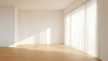 Fototapeta premium Bright Sunlight Filtering Through Sheer Curtains in Minimalist Interior
