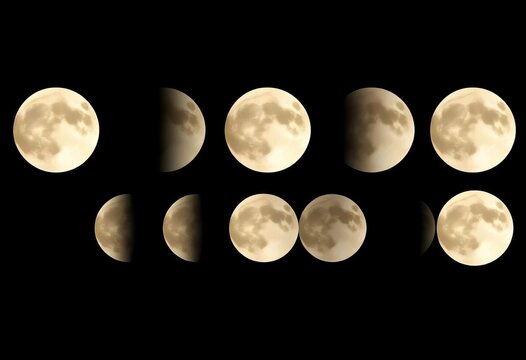 Realistic vector illustration of moon phases cycle, showcasing moonlight intensity and shadow play from new to full moon,  full moon, moon phases - Powered by Adobe