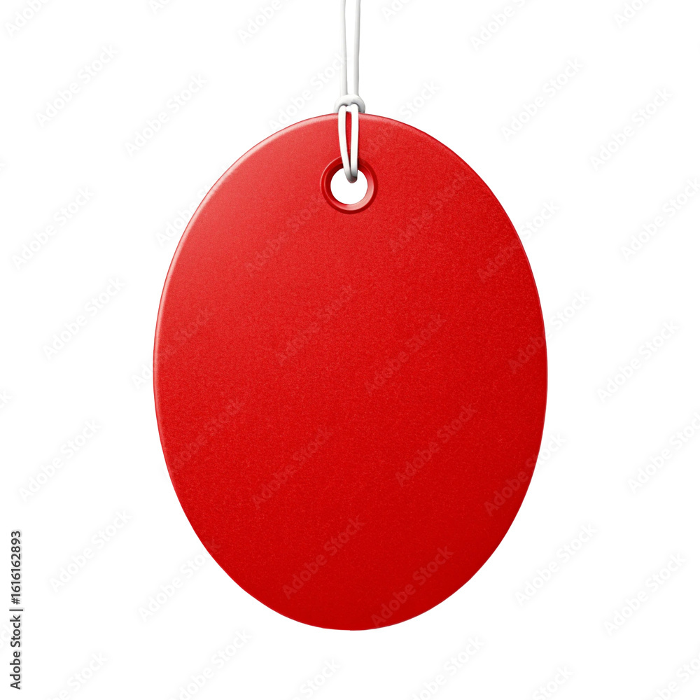 Poster red oval tag hanging on a string isolated on transparent background