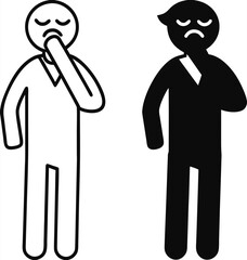 Bored icons. Black and White Vector Icons of a Man Yawning from Boredom. Emotions, Mental Health. Mood Concept
