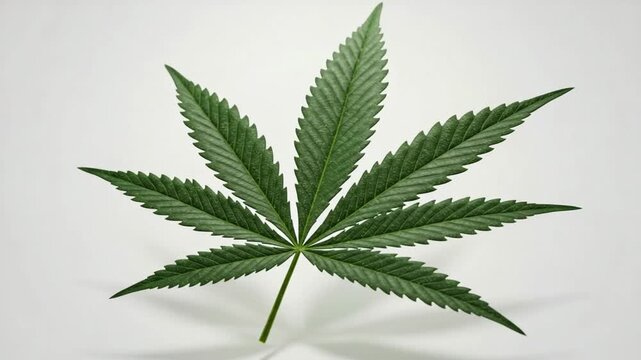 Marijuana leaves scattered across a plain white surface displaying a captivating visual for