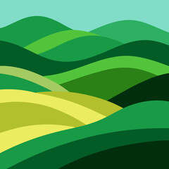 Obraz premium Abstract rolling green hills with yellow fields