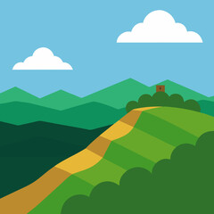 Obraz premium Flat design landscape with winding path and distant mountains