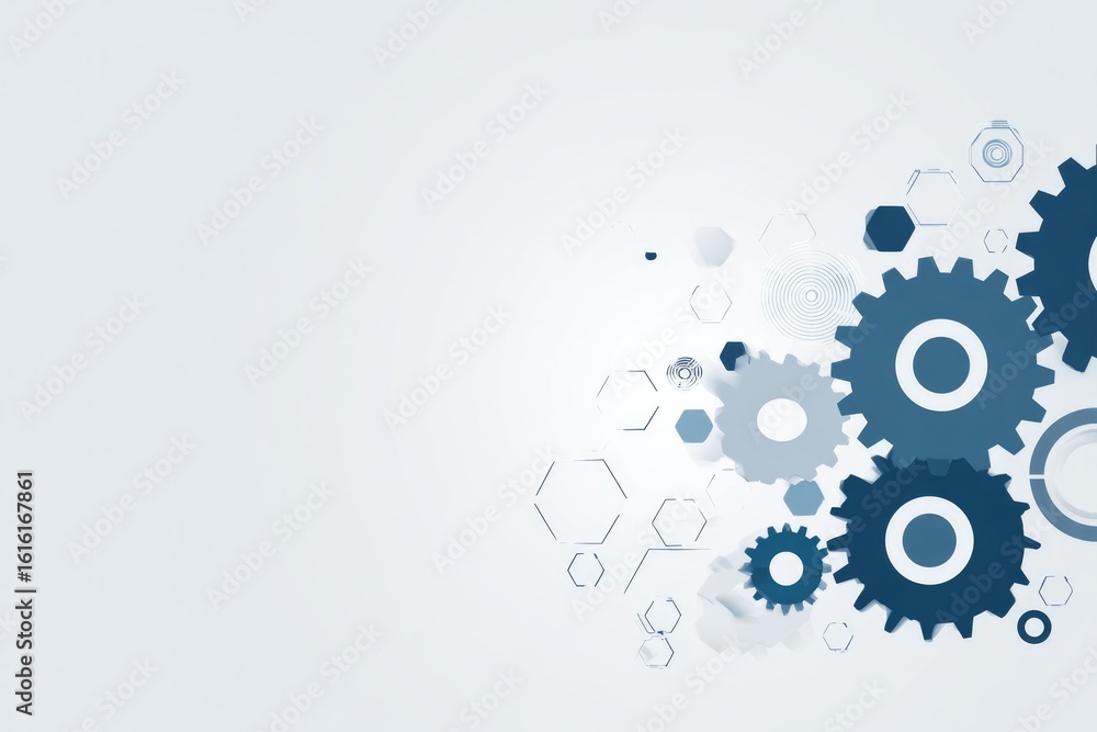 Poster minimalistic image showcasing concept of business process automation with gears and digital symbols 