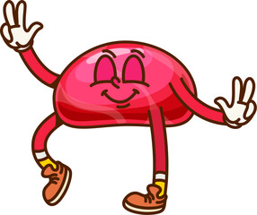 Cartoon groovy pink Halloween dragee sweet candy character. Isolated vector funny dessert for kids trick or treat party. Cute patisserie retro y2k personage with smiling face, cheerful holiday snack