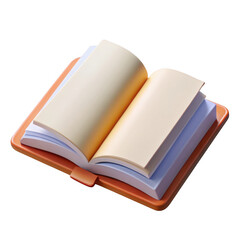 Open orange book with blank pages isolated on transparent background