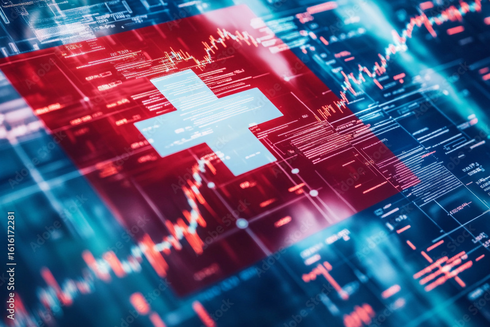 Aufkleber digital healthcare data analysis showing graphs and code in red and blue
