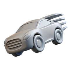 Stylized white sports car with black and white stripes on its spoiler isolated on transparent background