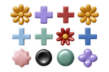 Obraz premium Collection of colorful geometric and floral shapes isolated on transparent background