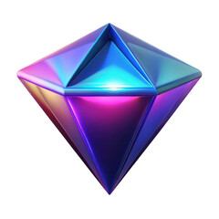 A luminous geometric gemstone reflecting vibrant blue and pink hues isolated on transparent background