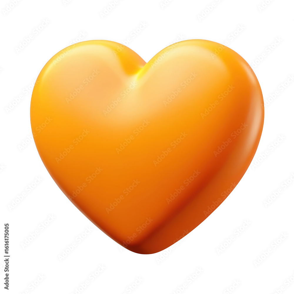 Poster a realistic orange heart shape with subtle shading isolated on transparent background