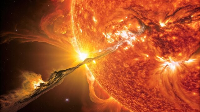 Spectacular solar flare erupts from the sun s fiery surface into space