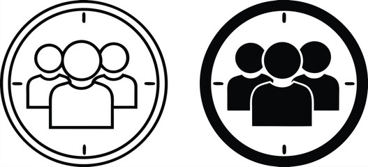 Audience icons. Black and White Vector Icons. Human Resources, Target Market, Focus Group, Public Relations. Blogger and Social Networks Concept
