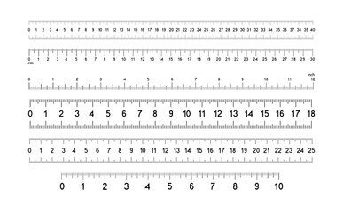 Ruler Markup in Different Scales. Measuring Scale Set with Centimeters and Inches