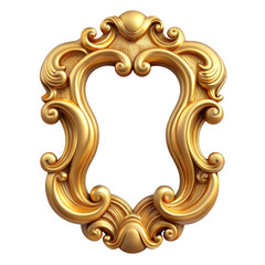 Ornate golden baroque style oval frame with elaborate swirls isolated on transparent background