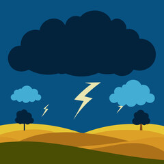 Stormy sky with lightning over desert landscape