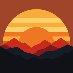 Vibrant sunset over layered mountain peaks
